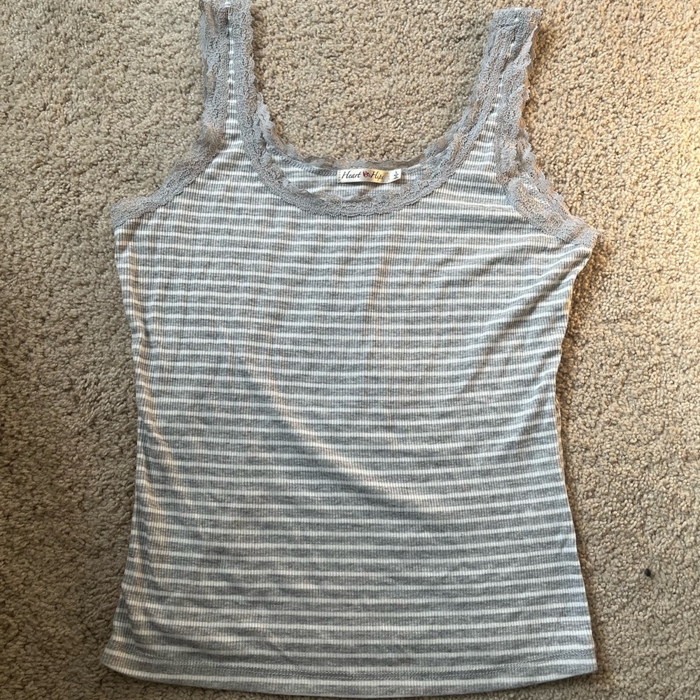 Women's Gray Lace Trim Tank Top